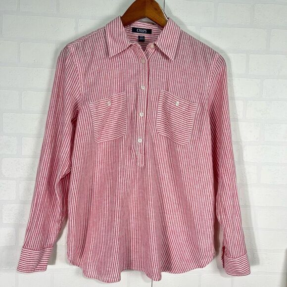 Chaps womens Button Down Shirt size M Linen Cotton blend - Picture 1 of 13